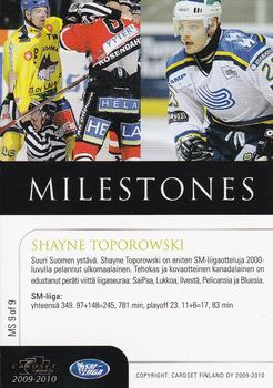 2009-10 Cardset Finland - Milestones #MS9 Shayne Toporowski Back