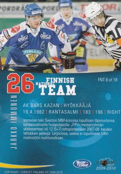 2009-10 Cardset Finland - Finnish National Team #FNT8 Jarkko Immonen Back