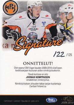 2009-10 Cardset Finland - Signature #NNO Joonas Kemppainen Back