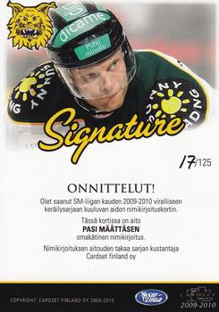 2009-10 Cardset Finland - Signature #NNO Pasi Määttänen Back