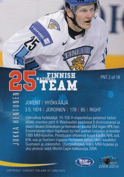 2009-10 Cardset Finland - Finnish National Team 2 #FNT2 Jukka Hentunen Back