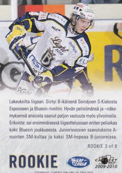 2009-10 Cardset Finland - Rookie #ROOKIE 3 Aleksi Laakso Back