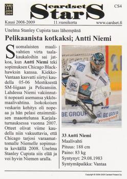 2008-09 Cardset Finland - Cardset Stars #CS4 Antti Niemi Back