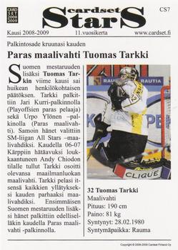 2008-09 Cardset Finland - Cardset Stars #CS7 Tuomas Tarkki Back