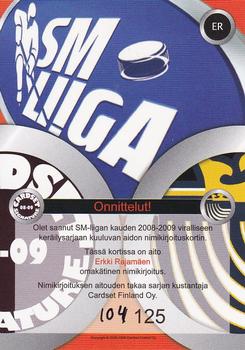 2008-09 Cardset Finland - Signature Sensations #ER Erkki Rajamäki Back