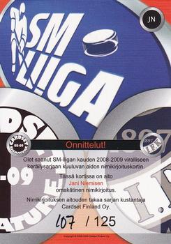 2008-09 Cardset Finland - Signature Sensations #JN Jani Nieminen Back