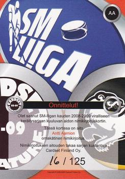 2008-09 Cardset Finland - Signature Sensations #AA Antti Aarnio Back