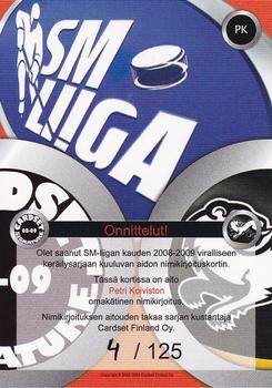 2008-09 Cardset Finland - Signature Sensations 2 #PK Petri Koivisto Back