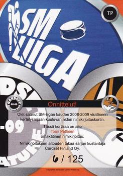 2008-09 Cardset Finland - Signature Sensations 2 #TP Tomi Pettinen Back