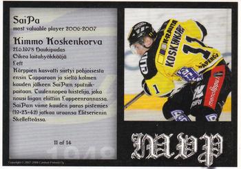 2007-08 Cardset Finland - MVP #11 Kimmo Koskenkorva Back