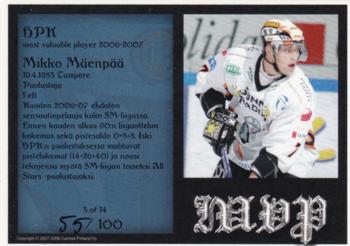 2007-08 Cardset Finland - MVP - Blue #3 Mikko Mäenpää Back
