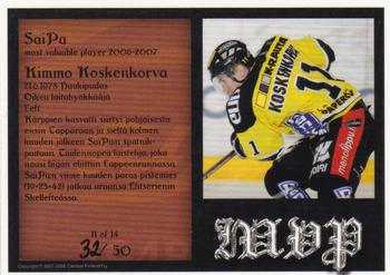 2007-08 Cardset Finland - MVP - Red #11 Kimmo Koskenkorva Back