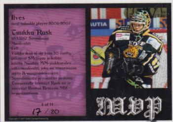 2007-08 Cardset Finland - MVP - Purple #4 Tuukka Rask Back