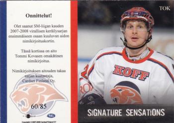 2007-08 Cardset Finland - Signature Sensations #TOK Tommi Kovanen Back