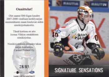 2007-08 Cardset Finland - Signature Sensations #JV Joonas Vihko Back