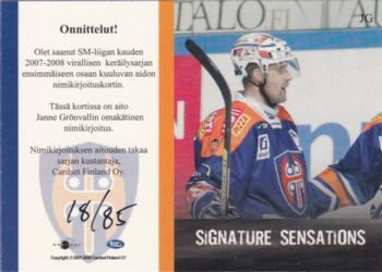 2007-08 Cardset Finland - Signature Sensations #JG Janne Grönvall Back