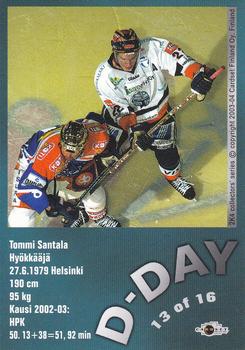 2003-04 Cardset Finland - The D-Day #13 Tommi Santala Back