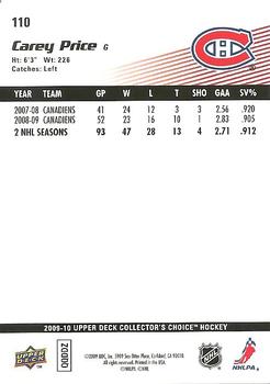 2009-10 Collector's Choice #110 Carey Price Back