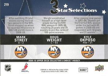 2009-10 Collector's Choice #219 Mark Streit / Kyle Okposo / Doug Weight Back