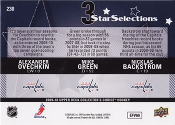 2009-10 Collector's Choice #230 Alexander Ovechkin / Mike Green / Nicklas Backstrom Back