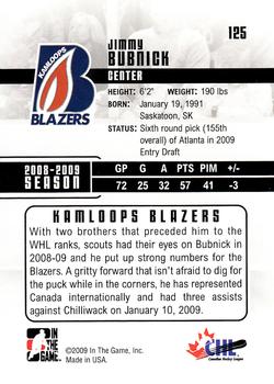 2009-10 In The Game Heroes and Prospects #125 Jimmy Bubnick Back
