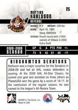 2009-10 In The Game Heroes and Prospects #25 Mattias Karlsson Back