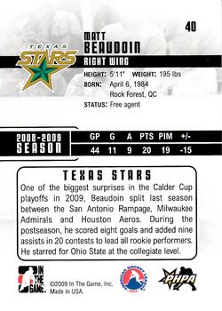 2009-10 In The Game Heroes and Prospects #40 Matt Beaudoin Back