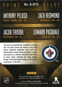2013-14 Panini Prime - Quad Jerseys #Q-JETS Anthony Peluso / Zach Redmond / Jacob Trouba / Edward Pasquale Back