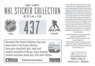 2014-15 Panini Stickers #437 Winter Classic Jonathan Bernier Back