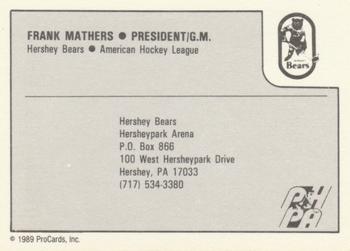 1989-90 ProCards AHL #NNO Frank Mathers Back