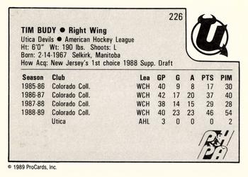 1989-90 ProCards AHL #226 Tim Budy Back