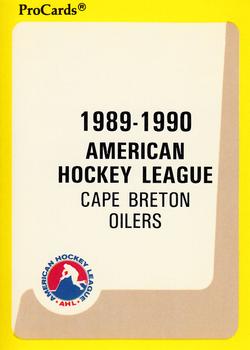 1989-90 ProCards AHL #129 Cape Breton Checklist Front