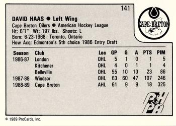 1989-90 ProCards AHL #141 David Haas Back