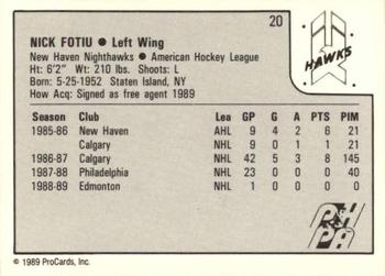 1989-90 ProCards AHL #20 Nick Fotiu Back