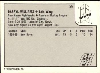 1989-90 ProCards AHL #25 Darryl Williams Back