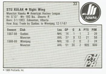 1989-90 ProCards AHL #33 Stu Kulak Back