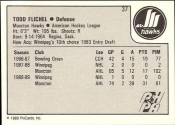 1989-90 ProCards AHL #37 Todd Flichel Back