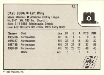 1989-90 ProCards AHL #54 Dave Buda Back