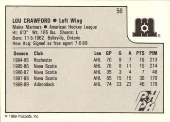 1989-90 ProCards AHL #56 Lou Crawford Back