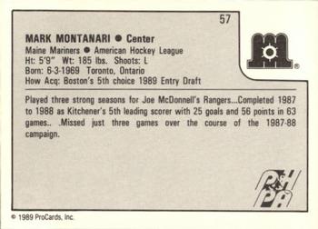 1989-90 ProCards AHL #57 Mark Montanari Back