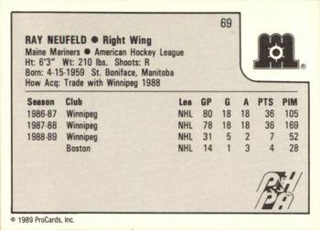 1989-90 ProCards AHL #69 Ray Neufeld Back