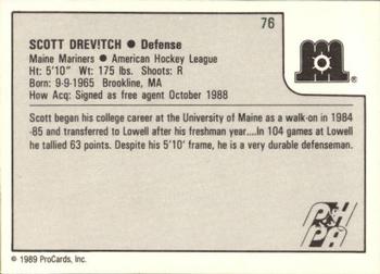 1989-90 ProCards AHL #76 Scott Drevitch Back