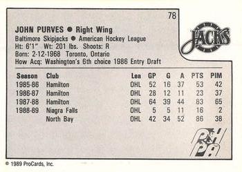 1989-90 ProCards AHL #78 John Purves Back