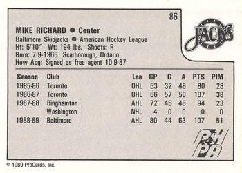 1989-90 ProCards AHL #86 Mike Richard Back