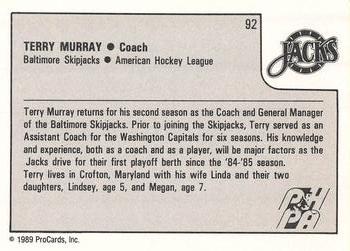 1989-90 ProCards AHL #92 Terry Murray Back