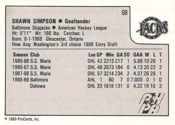 1989-90 ProCards AHL #98 Shawn Simpson Back