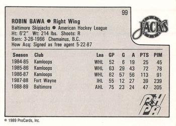 1989-90 ProCards AHL #99 Robin Bawa Back
