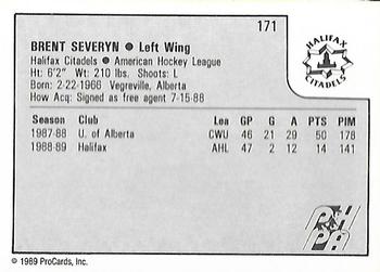 1989-90 ProCards AHL #171 Brent Severyn Back