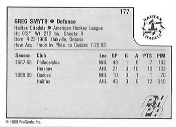 1989-90 ProCards AHL #177 Greg Smyth Back