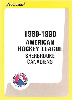 1989-90 ProCards AHL #179 Sherbrooke Checklist Front